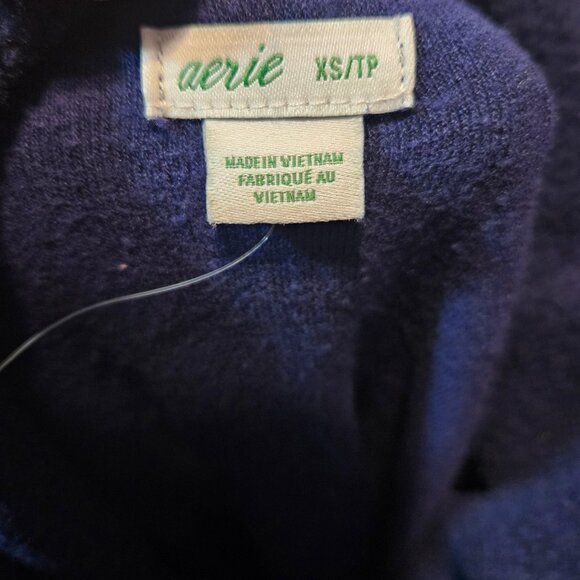 Aerie Navy Blue Fleece Turtleneck Pullover with Drawstring Hem Size XS - Picture 4 of 4